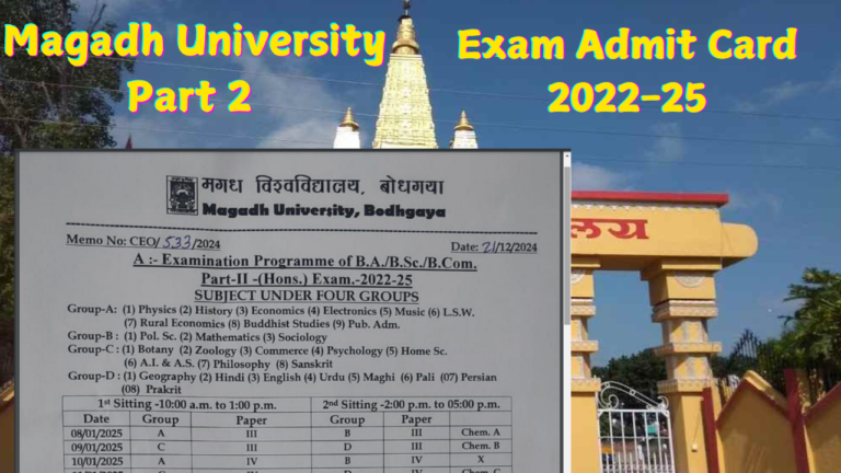 Magadh University Part 2 Admit Card 2022-25, For B.A, B.Sc and B.Com